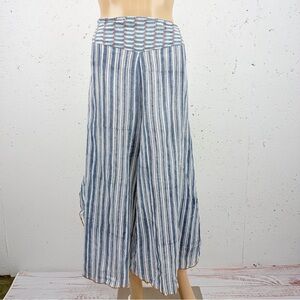 Blu Nomad size 1 XS Geo Blue Striped Wide Leg Bohemian Palazzo Pants Blunomad